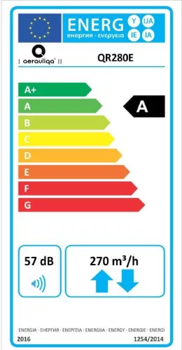 AERAULIQA QR-280 E KÖZPONTI HŐVISSZANYERŐS SZELLŐZTETŐ / 281 M3/H / 182 M2