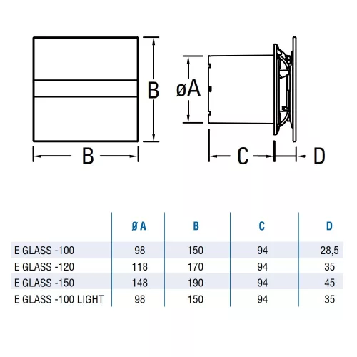 Cata E-120G BK fekete elszívó ventilátor üveg előlappal