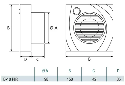 Cata B-10 PIR axiális mozgásérzékelős elszívó ventilátor