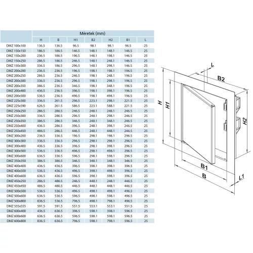 Vents DMZ 150x150 mm zárható fém ellenőrző ablak