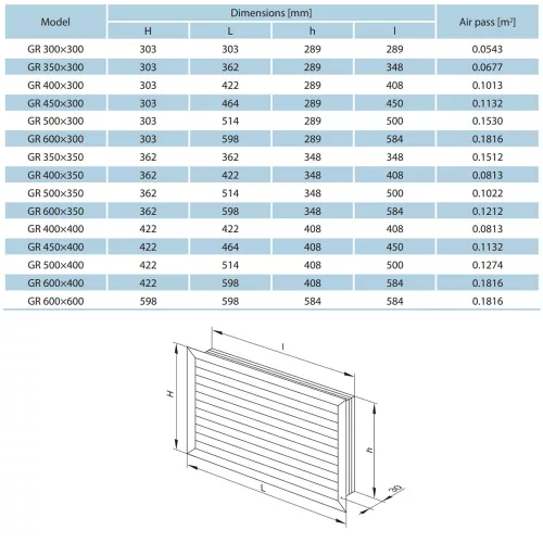 Vents GR 400x400 mm gravitációs zsalus műanyag szellőzőrács