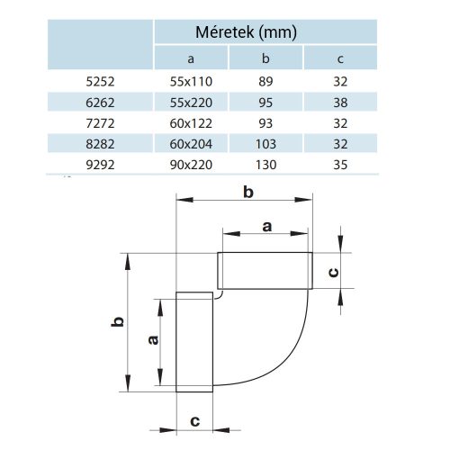 Vents 7272 P függőleges könyök 90 fokos idom lapos légcsatornához 60x120mm
