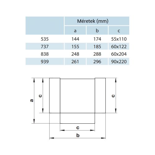 Vents 737 P műanyag T idom lapos légcsatornához 60x120mm
