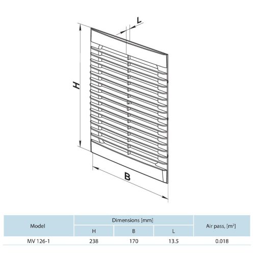 Vents MV 126-1S ABS ragasztható szúnyoghálós 170x238 szellőzőrács