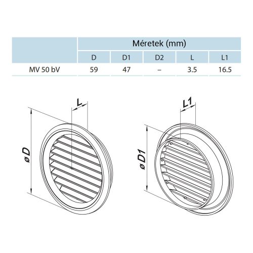 Vents MV 50/2 BVS kerek bükk színű szellőzőrács szúnyoghálóval 50mm