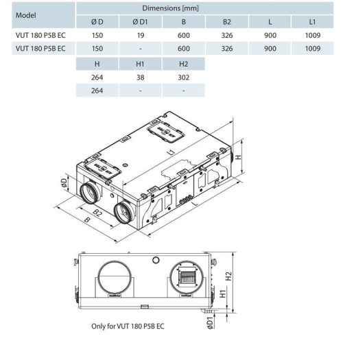 Vents VUT 180 P5B EC A14 központi hővisszanyerős légkezelő