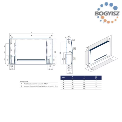 GALLETTI ART-U 30 GP DIZÁJN PARAPET FAN-COIL / 2 CSÖVES / 2,44 kW