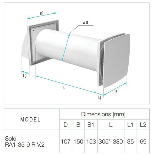 VENTS SOLO RA1-35-9- R EGYHELYISÉGES EGYCSÖVES HŐVISSZANYERŐS LÉGKEZELŐ BERENDEZÉS