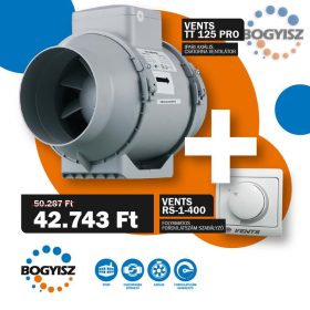  VENTS TT 125 PRO IPARI CSATORNAVENTILÁTOR + VENTS RS-1-400 FOLYAMATOS FORDULATSZÁM SZABÁLYZÓ 1,8A